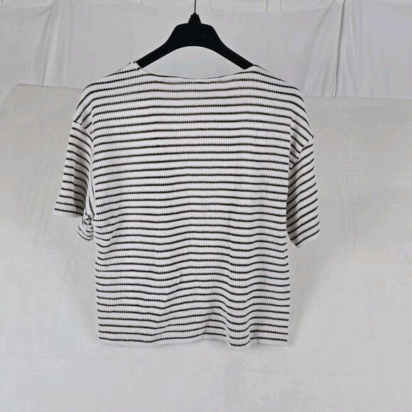 Madewell Textured Stripe Short Sleeve Sweater Top Women White Brown Size Large - Picture 5 of 12